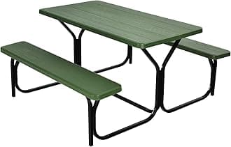 Giantex Picnic Table Bench Set Outdoor Camping All Weather Metal Base Yard Pool Dining Party Garden Patio Lawn Deck Large Camping Table (Green)