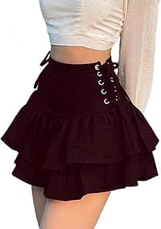 XKBHYDWomens Ruffle Tie Close Skirts Black Mini Skirt High Waist Goth Punk Skirt Girls Pleated Skirt Summer