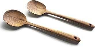 FAAY 2 Teak Serving Spoons, 9.5" Long Serving/Cooking Wooden Spoon, Salad Servers, Handcrafted from High Moist Resistance Teak, 100% Healthy Utensils