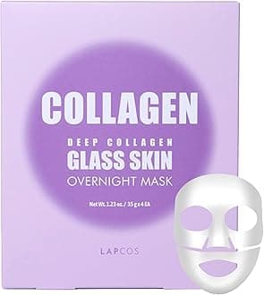 - LAPCOS Deep Collagen Glass Skin Overnight Mask - Korean Skin Care Mask w/Rose PDRN, Vegan Collagen & Hydrogel Sheet - Hypoallergenic Firming Collagen Face Mask Sheets (4 ea, 1.23 oz)