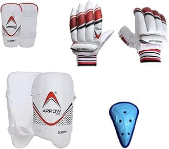 Cricket Guard Kit for Men Boys Girls - 1 Pair Cricket Batting Gloves, 1 Pair Elbow Guard, 1 Pair Thigh Guard, 1 Pc Abdominal Guard Cricket Playing Set All Accessories Cricket Kit (BOY)