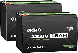 OKMO12V 15Ah LiFePO4 Lithium Battery, 4000+ Deep Cycles rechargeable Battery with LTCP, 10-Year Lifetime, for UPS, Kayak Fish Finder, Solar Panel, Power Wheels Toys, Scooter, Radio(2 packs)