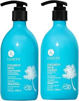 L LUSETA Coconut Milk Shampoo & Conditioner, Nourishing & Moisturizing Hair, Sulfate & Paraben Free, Keratin & Color Safe, 16.9oz Each