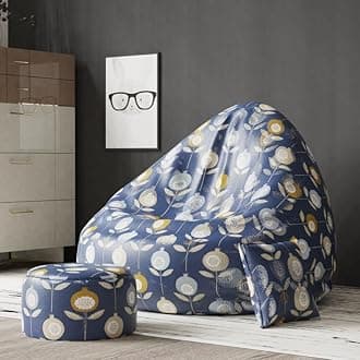 ComfyBean Bag with Beans Filled XXXXXL Bean Bag- Full Printed Bean Bag Sofa with Cushion and Footrest - Official : Oreka Home Bean Bag - Comfort Level : Advanced - (Theme : Artisanal Odyssey)