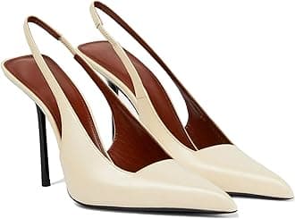 Women's Slingback Stiletto High Heels Pointed Toe Slip On Pumps Shoes Patent Leather Stretch Strap Backless Dress Heels