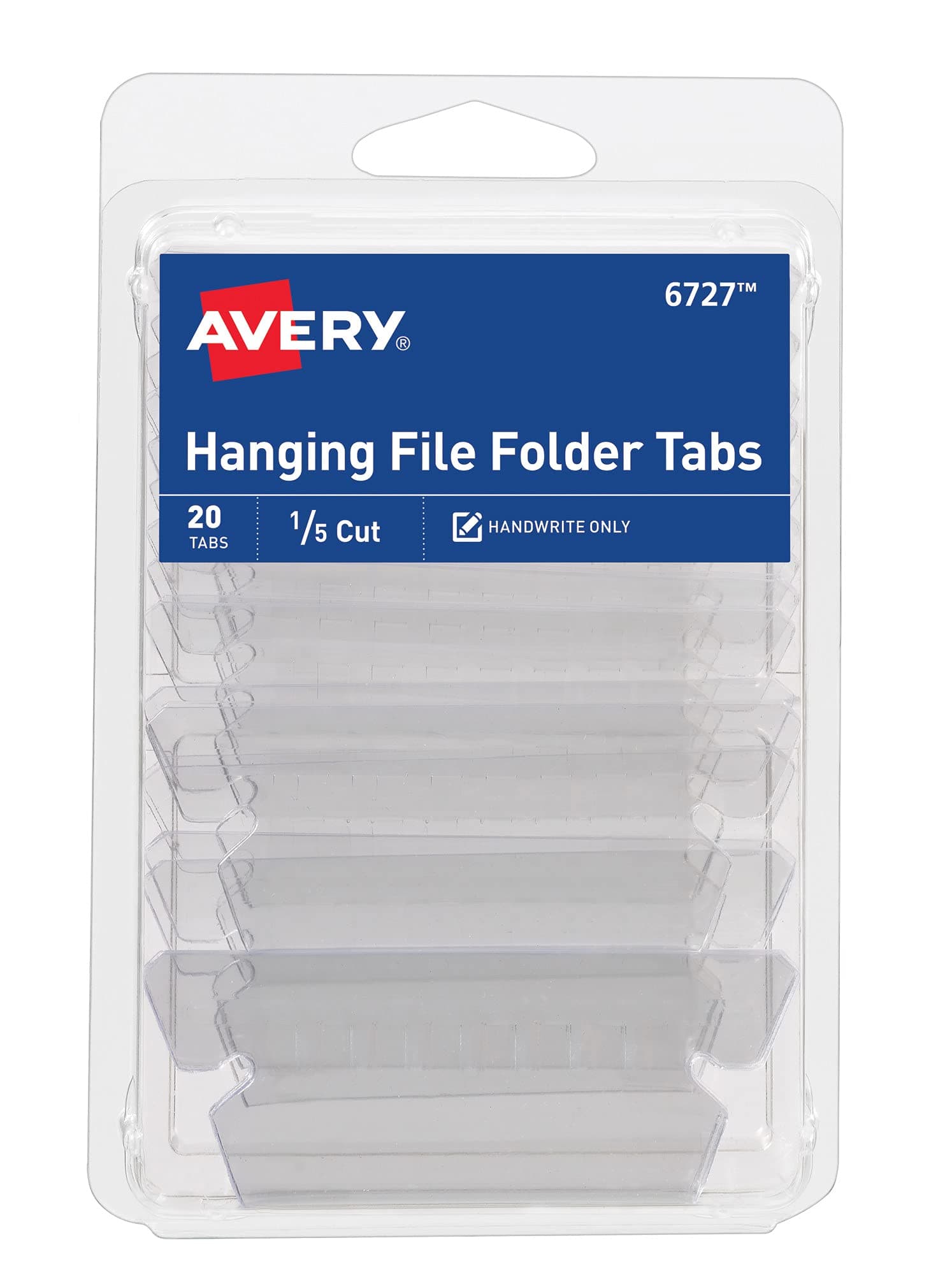 Avery Hanging File Folder Tabs and Inserts, 1/5 Cut, Clear, 20 File Folder Tabs and Inserts Total (06727)