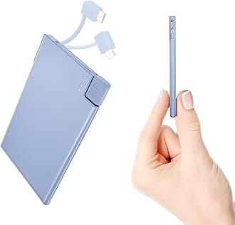 Auskang Slim Power Bank with Built-in Cable 2500mAh, [USB C version] The Most Lightweight Battery Bank and Thinnest Portable Phone Charger - Credit Card Size (Blue)
