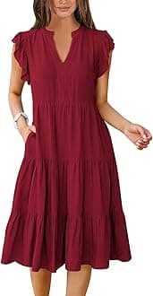 ANRABESS Womens Summer Dress Ruffle Sleeve V Neck Midi Dresses Fashion Casual Fit Flowy Tiered Boho Beach Vacation Sundress