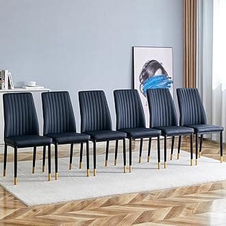 Dining Chairs Set of 6, Modern Dining Room Chair PU Faux Leather Upholstered Seat High Back & Sturdy Black Metal Legs, Sillas De Comedor Chair, Kitchen,Living Room,Black