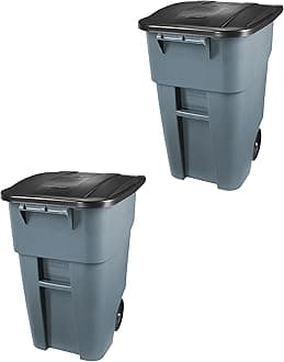 Rubbermaid Commercial Products BRUTE Rollout Heavy-Duty Wheeled Trash/Garbage Can, 50-Gallon, Gray, for Restaurants/Hospitals/Offices/Warehouses/Garage, Pack of 2