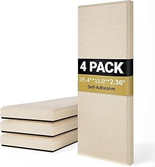 TONOR 4 PCS Large Acoustic Panel, 35.4″ * 11.8″ * 2.36″ 3D Fiberglass Sound Proof Panel with Full Self-adhesive, Decorative Echo Absorbing Wall Panel, for Studio, Living Room, Home, Office,Beige