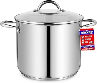 Deluxe 16-Quart Stainless Steel Stockpot w/Tempered Glass See-Through Lid - Simmering Delicious Soups Stews & Induction Cooking - Exceptional Heat Distribution - Heavy-Duty & Food-Grade