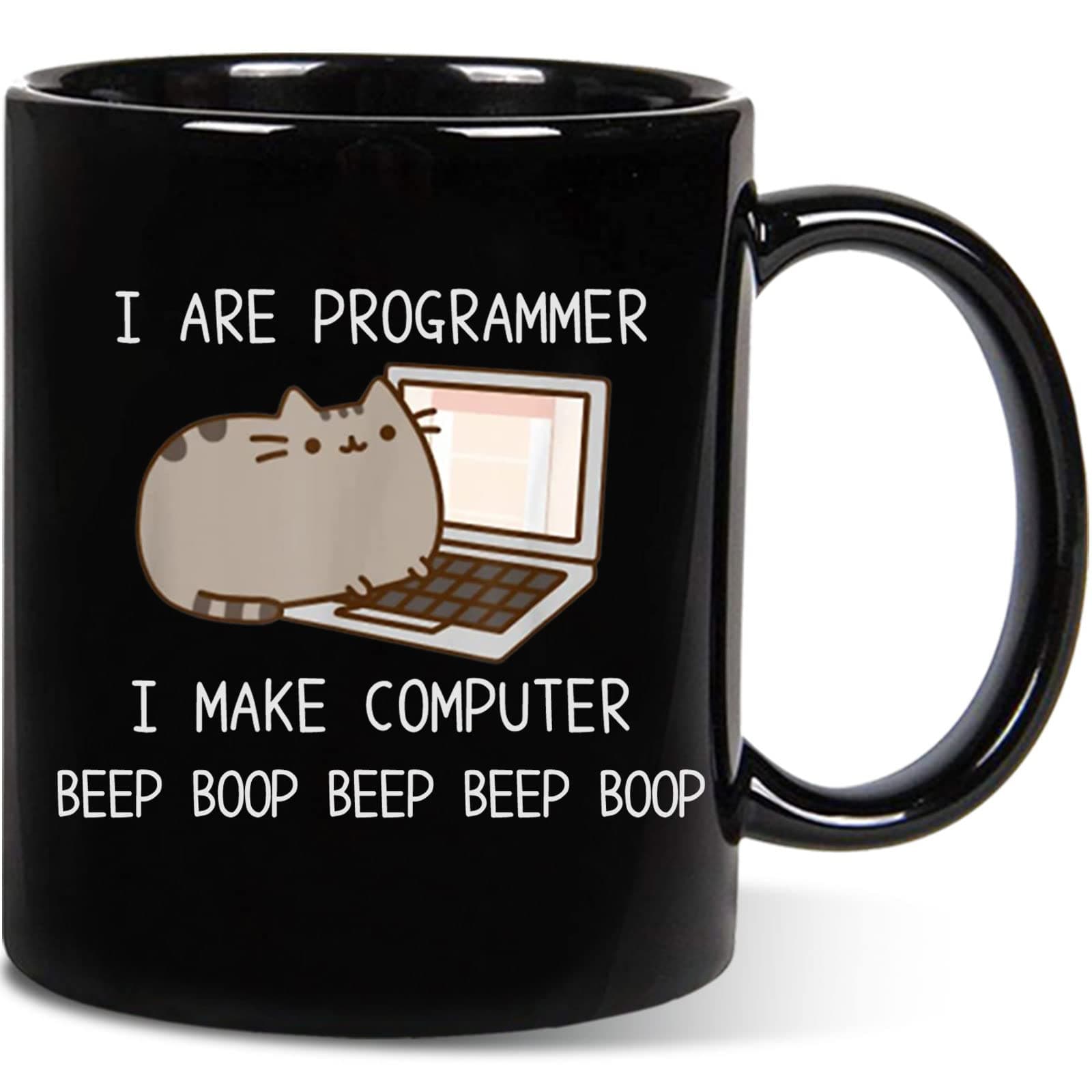 Aurahouse Funny Programmer Coffee Mug - I Are Programmer I Make Computer Beep Boop Cat Mug, programmer Cat Mug Birthday Gag Gift for Men Programmer Coworker, Programmer Mug 11oz