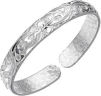 Sterling Silver Bangle Bracelets for Women,Fashion Jewelry Simple Adjustable 925 Silver Cuff Bangles for Women Mom Wife Valentine Mothers Day Gift