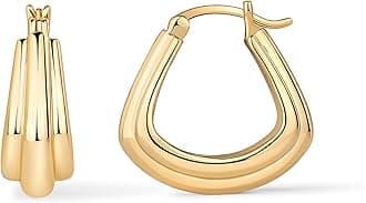 14K Gold Plated 925 Sterling Silver Posts Geometric Hoop Earrings for Women | Trendy Geo Long Oval U-Shaped Link Triangle Huggie Hoops Earring