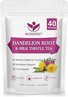 Dandelion Root with Milk Thistle Tea - Organic Dandelion Root and Milk Thistle Tea bags for Liver Cleanse, Antioxidant and Immune Support, Caffeine Free, Vegan - 40 Tea Bags