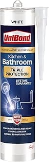 Triple Protection Stop Mould Silicone Sealant For Kitchen & Bathrooms, White Silicone Sealant Repels, Kills and Prevents Mould Growth, Long-Lasting Shower Sealant, 1x291g Cartridge