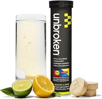 UNBROKEN Amino Energy Tablets with All 9 EAA & BCAA Amino Acids in Free-Form, Amino Acids Supplement for Faster Recovery & Less Muscle Soreness, Post & Preworkout for Men & Women,10 Serv. Lemon/Lime.