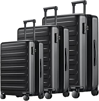 NINETYGO Luggage Sets 3 Piece, Carry On Luggage Airline Approved, Medium Large Checked Luggage with Spinner Wheels, Expandable, Hard Shell PC Suitcase Sets, TSA, 20in/24in/28in (Black, Rhine Max)