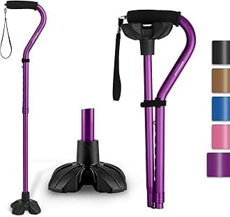 GPTCAMP G1 Walking Stick, Walking Cane for Women & Men with Wrist Strap, Lightweight & Sturdy Offset EVA Handle, Large Quad Base, Self Standing for Seniors and People with Injuries & Recovery