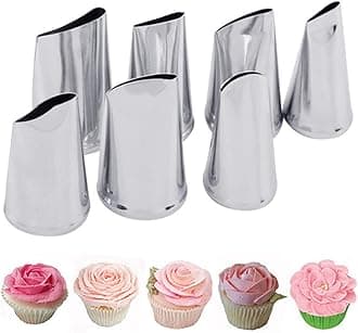 Cake Decorating Tips, 7Pcs Stainless Steel Icing Piping Nozzles for Cake Decorating Pastry Fondant Tools (Flower)