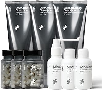 Sons Complete Hair Loss Treatment. Minoxidil 5% Hair Regrowth Treatment for Men's Hair Loss, Vegan Biotin for Hair, Skin & Nails, DHT Blocking and Thickening Shampoo. 3 Month Supply. Made in Europe.