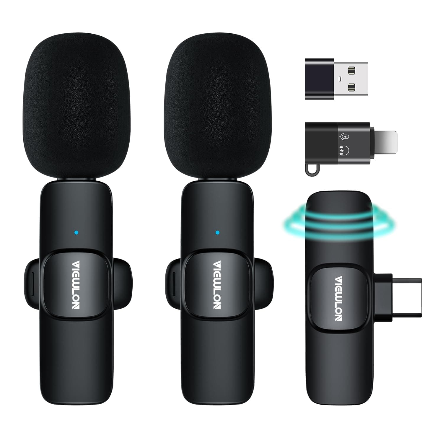 VIEWLON Wireless Lavalier Microphone Mini for iPhone iPad/Android/PC, Lapel Wireless Dual Mic
