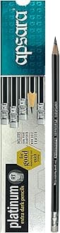 Apsara Platinum Pencils Rubber Tip, Hexagonal Body for Strong Grip, Extra Dark, Good Handwriting, Soft Wood for Easy Sharpening, Free Sharpener & Eraser (Pack of 10 Pencils)