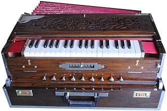Harmonium Folding - 3 Reed, 9 Scale Changer, 3.75 Octave, Dark Brown Wood Color With Coupler and Fiber Box