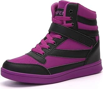 Womens High Top Sneakers with Hidden Wedge Heel Ankle Support 2 Inch Height Increase 80s Retro Casual Boots