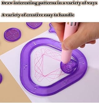 34-Pieces Spiral Art Gear Plastic Template Ruler Drawing Kit, DIY Art Craft Sketch Tools, Comes with 1* Drawing Book and 1* Ten-Color Ballpoint Pen