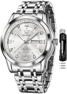 OLEVS Watch for Men Classic Business Dress Analog Quartz Stainless Steel Waterproof Luminous Date Diamond Men Silver Watch