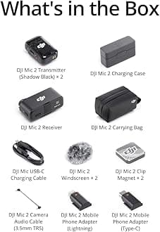 DJI Mic 2, Wireless Lavalier Microphone, Noise Cancelling, 48kHz 32-bit Float Internal Recording, 820 ft.(250m) Range, 18H Battery with Charging Case, Microphone for Camera/Phone, Vlog, Streaming