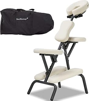 Portable Massage Chair for Tattoo and Spa Foldable Massage Therapy Chair with Adjustable Face Cradle High-Density Cushion Lightweight Design with Carrying Bag Ideal for Salon Use (Cream)