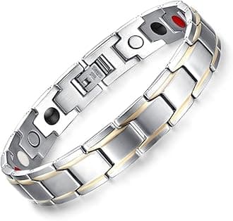 Ultra Strength Magnetic Bracelet - 3,500 Gauss Per Magnet -Magnetic Bracelets for Men Woman - Adjustable Length -Pulseras Magneticas (Silver Gold)