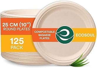 ECO SOUL100% 10 Inch Paper Plates [125-Pack] Party Plates I Heavy Duty Dinner