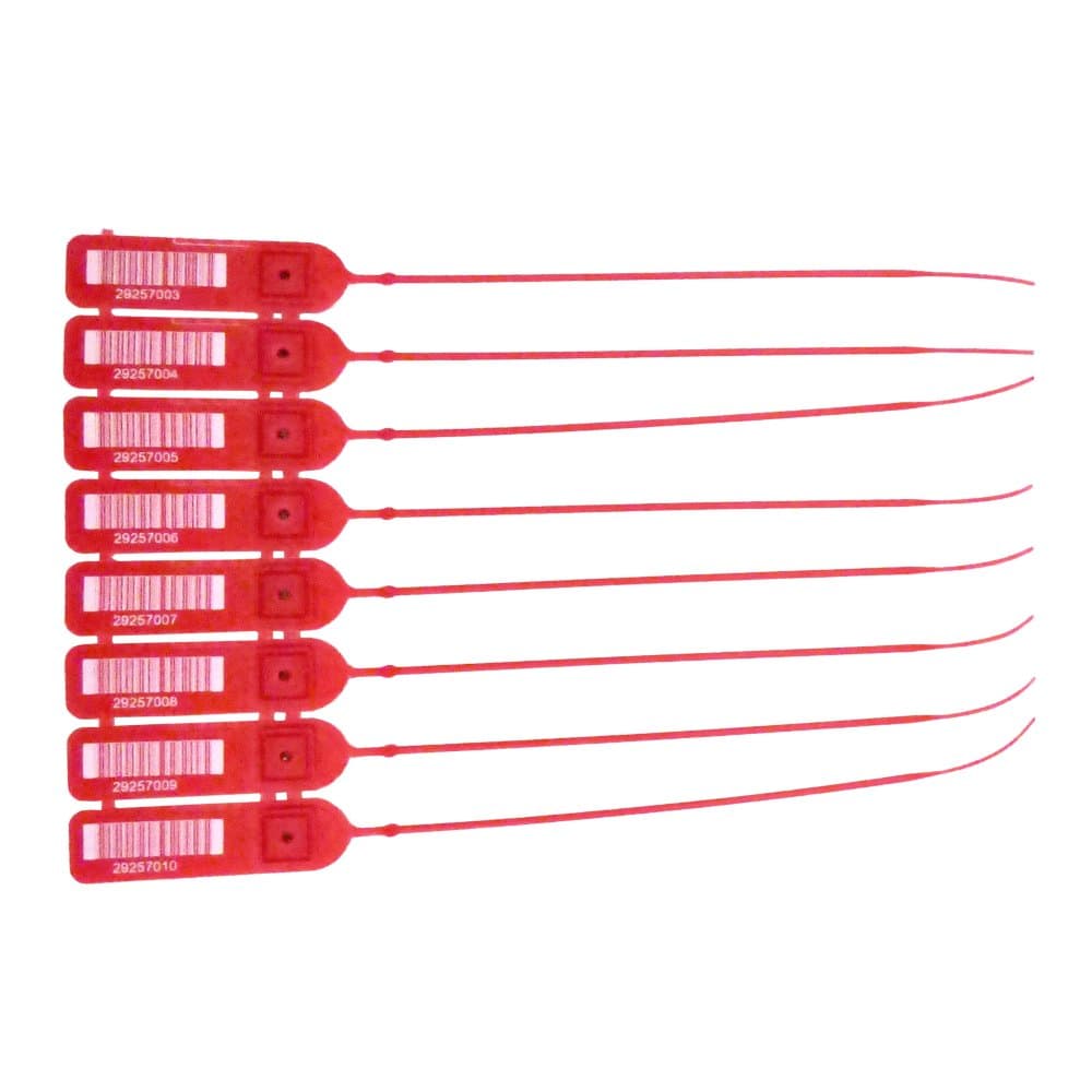 Red Pull-Tight Barcode Security Seals 8'', 100 Seals