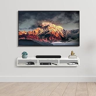 Torche Wooden Wall Mounted TV Unit, TV Cabinet for Wall, TV Stand for Wall, TV Stand Unit Wall Shelf for Living Room, Set Top Box Stand (Marble White-Glider TV)