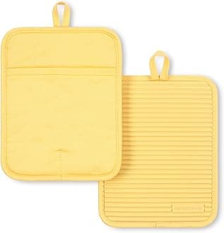 KITCHENAID Ribbed Soft Silicone Pot Holder 2-Pack Set, 7"x9", Butter Yellow