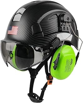GREEN DEVIL Safety Helmet Hard Hat with Visor and Ear Protection Adjustable Lightweight Vented ABS Work Helmet 6-Point Suspension ANSI Z89.1 Approved Ideal for Industrial & Construction …