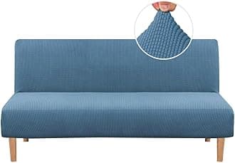 H.VERSAILTEX Armless Futon Cover Stretch Sofa Bed Slipcover Protector Elastic Feature Rich Textured High Spandex Small Checks Jacquard Fabric Futon Cover, Machine Washable, Dusty Blue