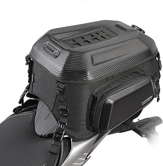 Motorcycle Tail Bag Travel Luggage Expandable Motorcycle Helmet Bag 23L-35L Waterproof All Weather/Trunk/Rack Bag with Sissy Bar Straps-Carbon Black