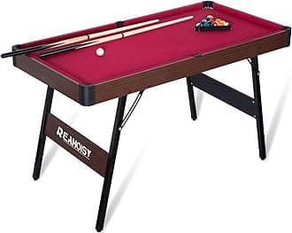 Folding Pool Table, Portable Billiard Game Tables for Kids and Adults, Mini Pool Table with Locking Legs, Adjustable Feet, Balls, Cues, Triangle, Chalk, Brush