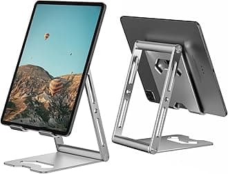 Foldable Tablet Stand Holder – Aluminum Adjustable iPad Stand Dock for Desk , Desktop Tablet Mount Compatible with iPad Pro 12.9, iPad Mini Air 4, Surface Pro, Switch, Nexus, 4"-13" phone and Tablets