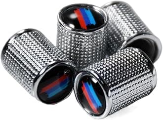 (Set of 4) Chrome Metal Auto Tire Valve Stem Cap Cover Trim with Sports Stripes Resin Emblem for BMW 3 5 7 M3 M4 M5 M8 X1 X3 X4 X5 X6 X7 Z4 i3 i4 ix Anti-Rust