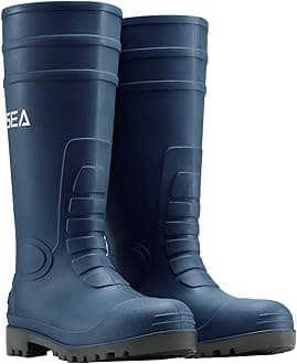 HISEA Men's Steel Toe Rain Boots PVC Rubber Boots, Waterproof Garden Fishing Outdoor Work Boots, Durable Slip Resistant Knee Boots for Agriculture and Industrial Working