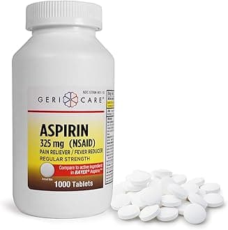 GeriCare Aspirin Tablets 325mg - Pain Reliever and Fever Reducer Uncoated Aspirins for Adults & Kids 12+ (NSAID) Great for Headache, Toothache, Arthritis, Menstrual & Muscle Pain (Bottle of 1,000)
