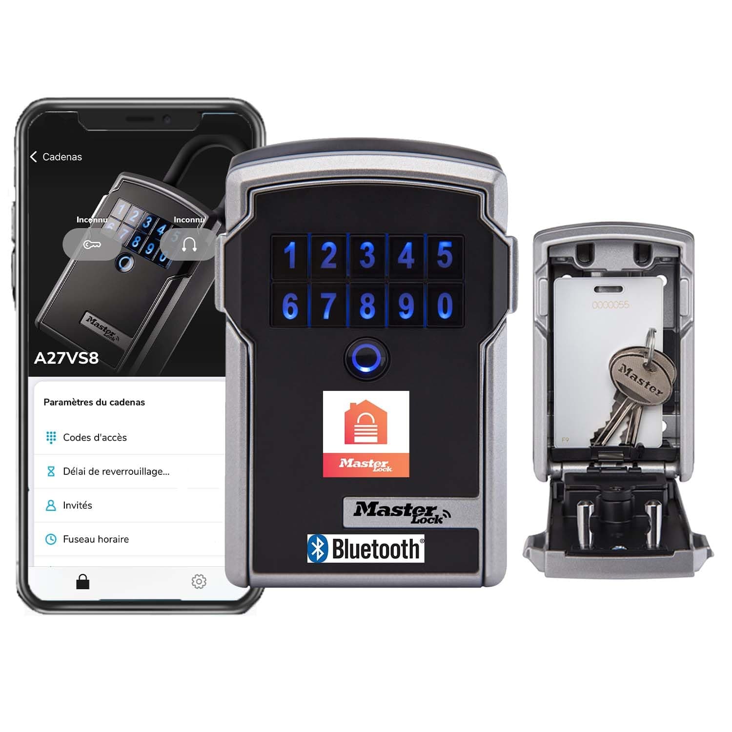 MASTER LOCK Smart Connected Key Safe Wall Mounted, Bluetooth or Combination Lock, Medium 83 x 127 x 59 mm, Outdoor, for Home Office Industries Vehicles
