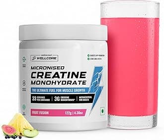 Pure Micronised Creatine Powder (33 Servings, Fruit Fusion) For Enhanced Muscle Strength With Rapid Absorption | Creatine Monohydrate | Wellcore Creatine Flavoured - 122g