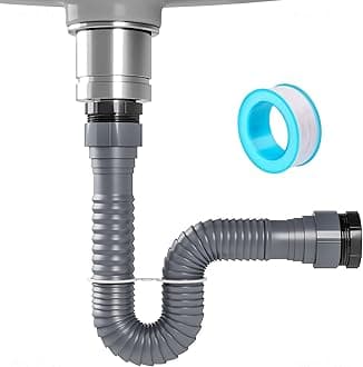NiHome Expandable Flexible 1 1/2" or 1 1/4" P-Trap Pipe for Single Kitchen Sink, with Adapter Sealing Ring Tape Drain Tubing Pipe Kit for Kitchen Sink Drain & Garbage Disposal (Grey)